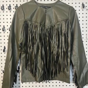 Colleen Lopez Olive Fringe Jacket XXS